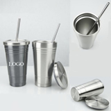 17oz/500ml Double Wall Insulated Cup With Straw