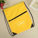 210D Polyester Drawstring BackPack W/ Front Zipper Pocket