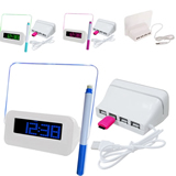 LCD Message Board Digital Alarm Clock with 4 Port USB Hub